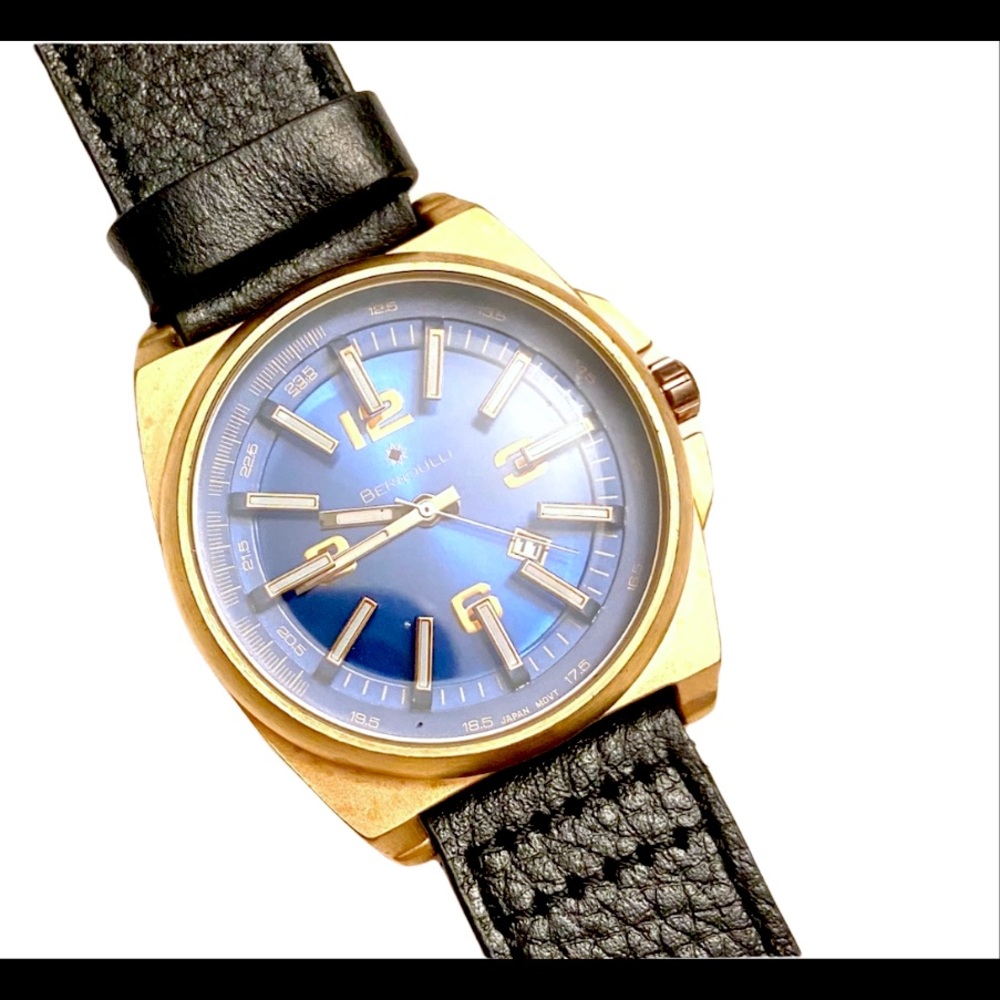 BERNOULLI men’s blue black leather watch